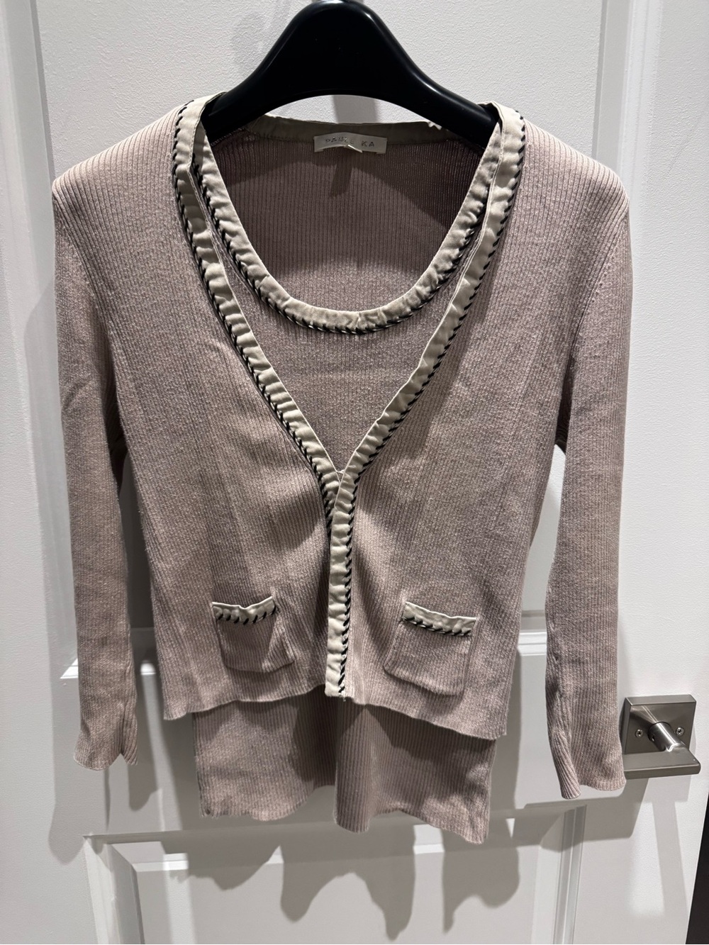 Neutral Taupe Knit Cardigan and Tank with Trim
